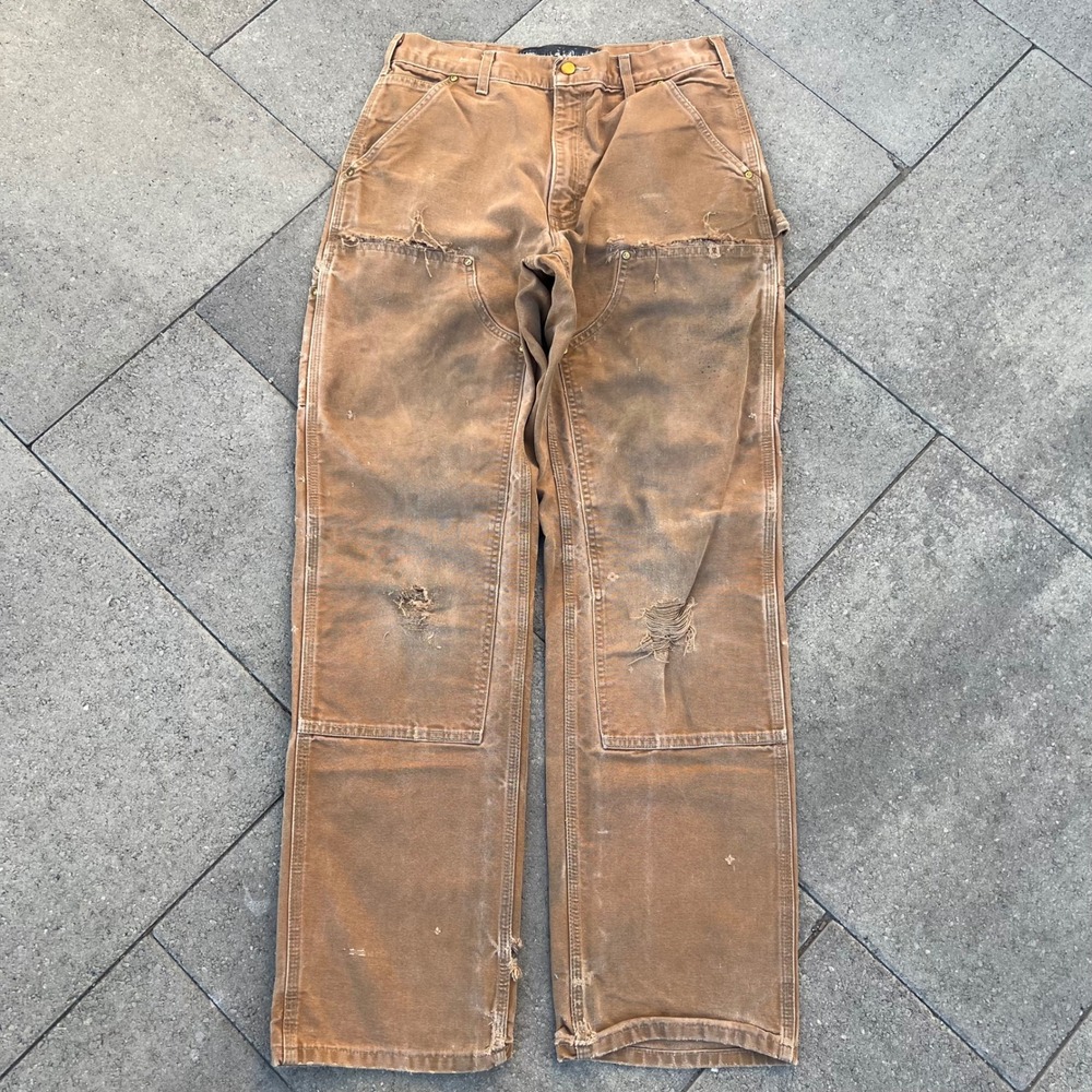 Carhartt Double Knee Work Pants Brown Duck Distressed USA Made 31x31